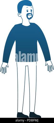 Young man cartoon blue lines Stock Vector