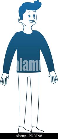 Young man cartoon blue lines Stock Vector