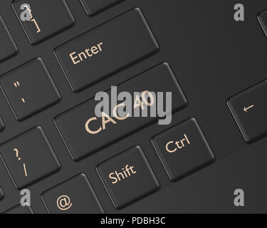 3d render closeup of computer keyboard with CAC 40 index button. Stock market indexes concept. Stock Photo