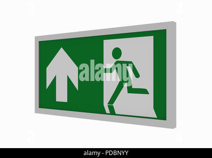 current escape signs according to ASR A1.3: emergency exit straight ahead. Side view, 3d rendering Stock Photo