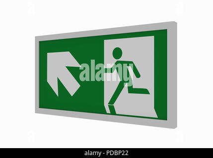 current escape signs according to ASR A1.3: emergency exit top left. Side view, 3d rendering Stock Photo