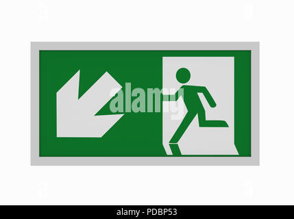 current escape signs according to ASR A1.3: Escape route left downhill. Front view, 3d rendering Stock Photo