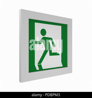 current escape signs according to ASR A1.3: emergency exit left. Side view, 3d rendering Stock Photo