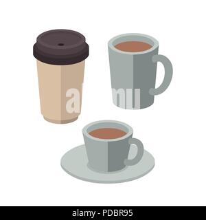 set coffee drinks isometrics icons Stock Vector