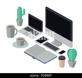 workplace elements isometrics icons Stock Vector
