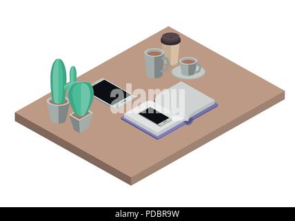 workplace elements isometrics icons Stock Vector