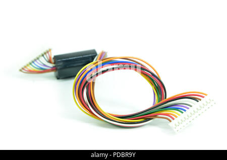 Close-up of colorful electrical cables. Isolated on white Stock Photo