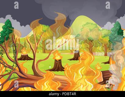 A scary forest fires  illustration Stock Vector
