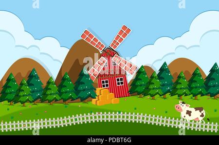 A beautiful farm landscape illustration Stock Vector