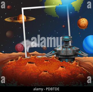 Space themed frame with ship illustration Stock Vector