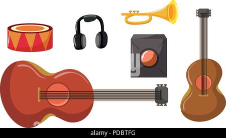 Set of different musical instruments illustration Stock Vector