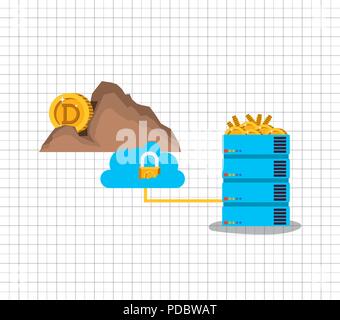 dogecoin mining set icons Stock Vector