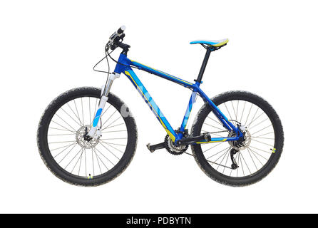 blue mountain bike isolated on white