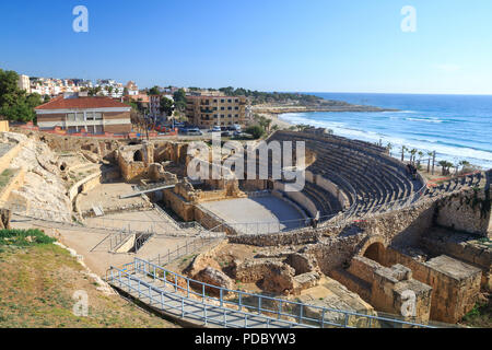 Amphitheatre from the Roman city of Tarraco, now Tarragona. It was built in the 2nd century AD, sited close to t Stock Photo