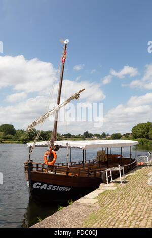A Gabarre or traditional boat on the Dordogne river at Bergerac for tourist boat trips; Bergerac, Dordogne, France Europe Stock Photo