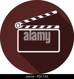 Icon open flapper for the film at the round dark maroon color, vector Stock Vector