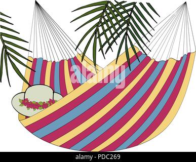 Hammock and palm illustration. Vocation concept. Raster Illustration. Stock Photo