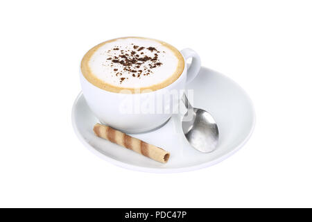 Cup of Cappucino with cookies and spoon served Stock Photo