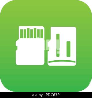 Both sides of SD memory card icon digital green Stock Vector