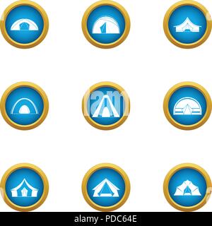 Booth icons set, flat style Stock Vector