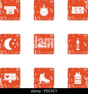 Exercise bike icons set, grunge style Stock Vector