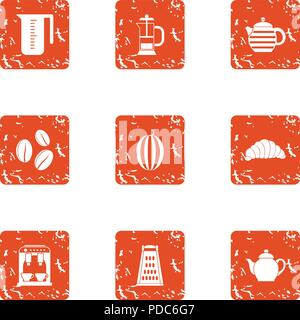 Tea delight icons set, grunge style Stock Vector