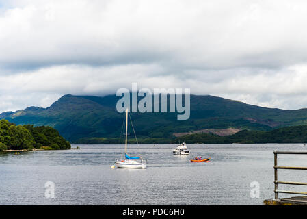 Perfect Summer Day at Loch Lomond near Luss, Scotland, UK Stock Photo