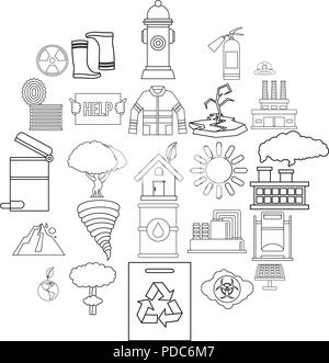 Catastrophic event icons set, outline style Stock Vector