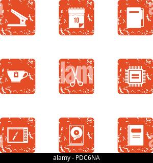 Registered data icons set, grunge style Stock Vector