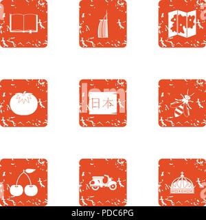 Nippon icons set, grunge style Stock Vector