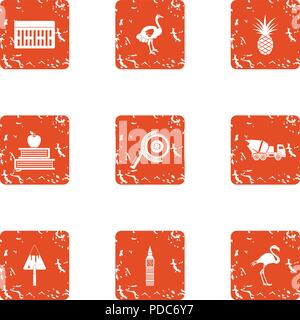 Cognition icons set, grunge style Stock Vector