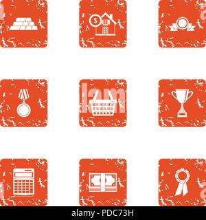 Prize money icons set, grunge style Stock Vector
