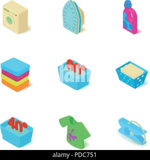 Washing plant icons set, isometric style Stock Vector