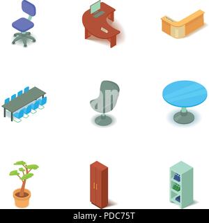 Office premise icons set, isometric style Stock Vector