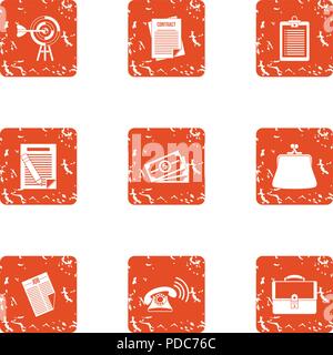 Mortgage loan icons set, grunge style Stock Vector