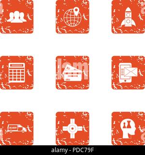 Genius icons set, grunge style Stock Vector