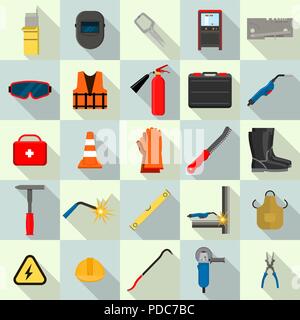 Welder equipment tools icons set, flat style Stock Vector