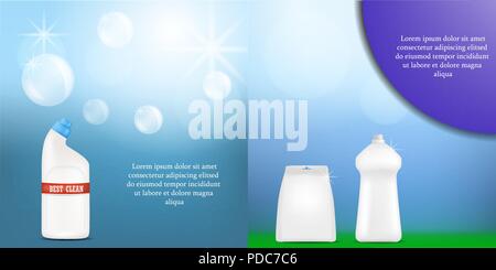 Detergent bottle clean banner set, realistic style Stock Vector