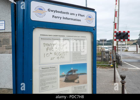 New,ferry,service,to,begin,operating,on,August,10th,2018,from, Ferryside,to,Llansteffan,across the Tywi,Towy,River,estuary,Carmarthenshire,Wales,UK, Stock Photo