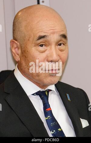 Former Japan Amateur Boxing Federation (JABF) board member Yoshio Tsuruki attends a news conference on August 8, 2018, Tokyo, Japan. Tsuruki, retired boxer Fumitaka Nitami, and Hiroyoshi Kikuchi, vice president of Miyazaki Prefecture Boxing Federation, attended a news conference after the JABF president Akira Yamane announced his resignation in spite of denying allegations of misconduct, including match fixing and the misuse of grant money. Credit: Rodrigo Reyes Marin/AFLO/Alamy Live News Stock Photo