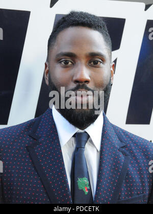 BEVERLY HILLS, CA - AUGUST 8: Actor John David Washington attends the Los Angeles Premiere of Focus Features' 'BlacKkKlansman' on August 8, 2018 at The Academy's Samuel Goldwyn Theater in Beverly Hills, California. Photo by Barry King/Alamy Live News Stock Photo