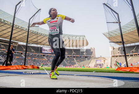 Berlin, Germany. 09th Aug, 2018. Track and Field, European Championships, Discus, Qualification Women. Claudine Vita from Germany throws the discus. Credit: Kay Nietfeld/dpa/Alamy Live News Stock Photo