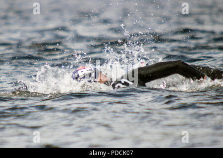 Loch Lomond, Scotland, UK. 9th August, 2018. France's Lara Grangeon (31) competes in the women's 10-km race final, during Day 8 of the Glasgow 2018 European Championships, at Loch Lomond and The Trossachs National Park. Credit: Iain McGuinness/Alamy Live News Stock Photo