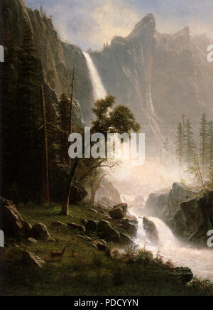 Bridal Veil Falls, Yosemite, Bierstadt, Albert, 1872. Stock Photo