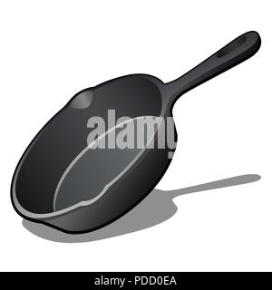 Cartoon cast iron skillet with non-stick coating isolated on white background. Vector illustration. Stock Vector