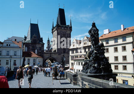 City of Prague with view across the Charles Bridge of Mala Strana Tower         FOR EDITORIAL USE ONLY Stock Photo