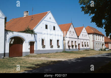 Ancient buildings in the historic village of Holasovice in South Bohemia in the Czech Republic Stock Photo