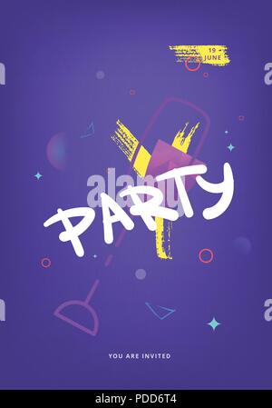 Party banner with wineglass shape. Vertical flyer for holiday design with shine and geometric decorative elements. Card for social media invitation. P Stock Vector