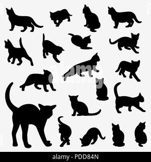 Set of cats Silhouettes on a white background. Stock Photo