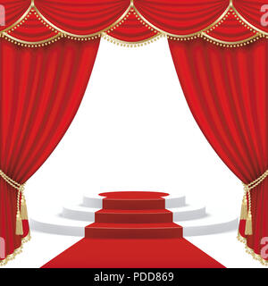 Theater stage  with red curtain. Clipping Mask. Mesh. Stock Photo